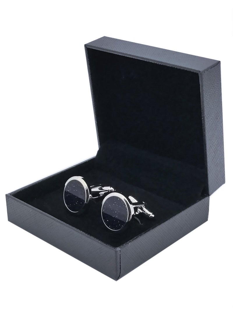 DB Innov. Cufflinks, Dark Blue Silver Frame Round Cufflinks, 2 PCS for One Set Premium Copper Jewelry Specially Design for Men's Shirt Wedding Business Gift with Delicate Package Box. - Image 5